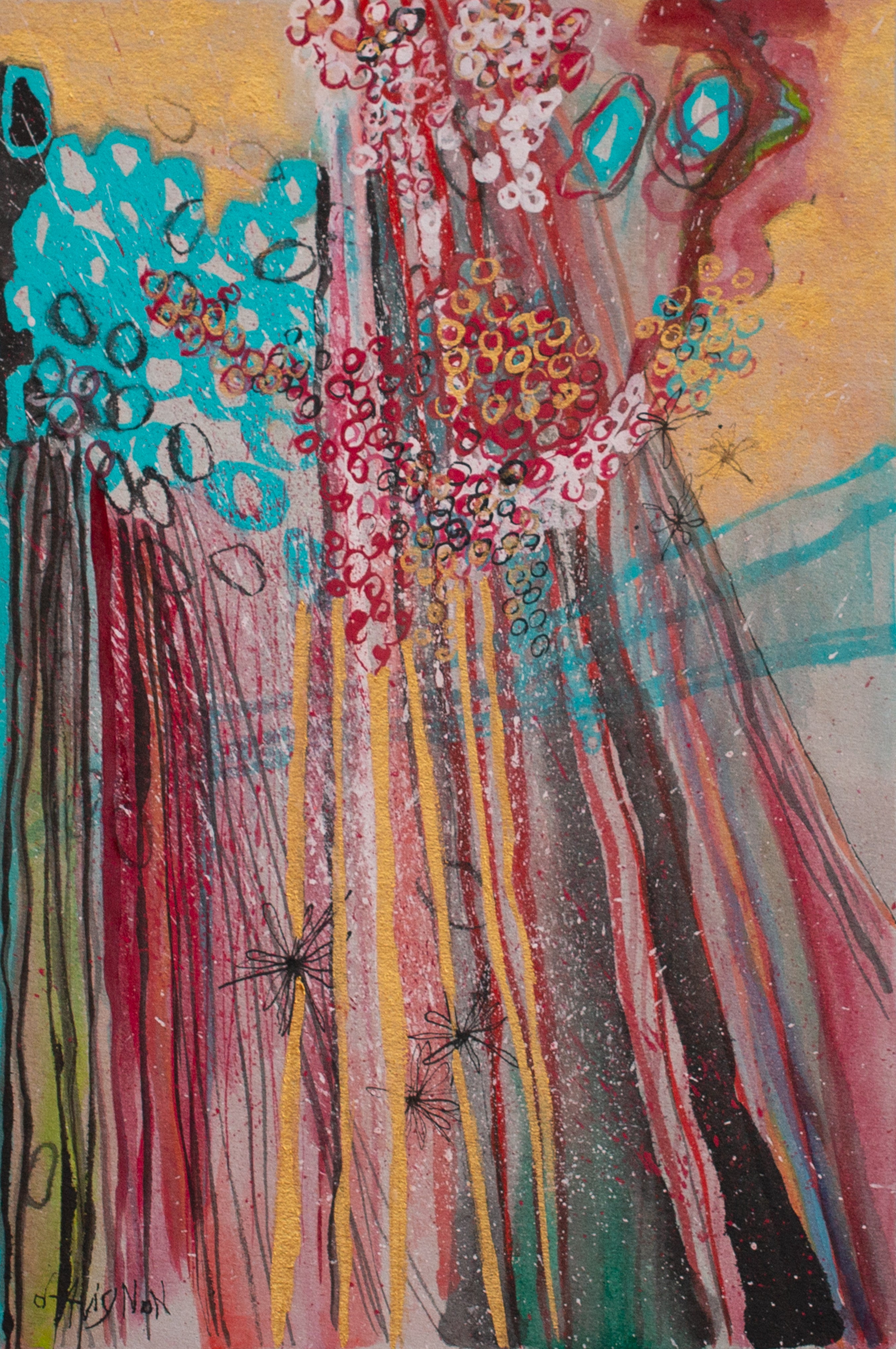 Mystic Lianas Gold abstract painting from the Amazonia series by Florence Liger d’Avignon