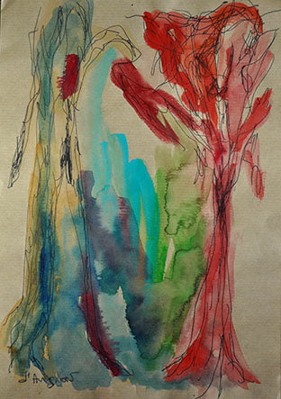 In Between drawing from the Amazonia sketchbook by Florence Liger d’Avignon exploring organic forms and inner transformation.