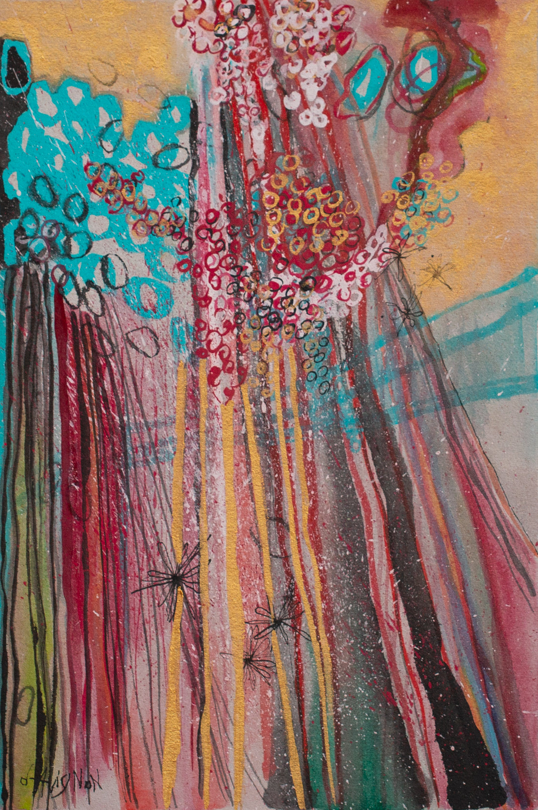 Mystic Lianas Gold abstract painting from the Amazonia series by Florence Liger d’Avignon