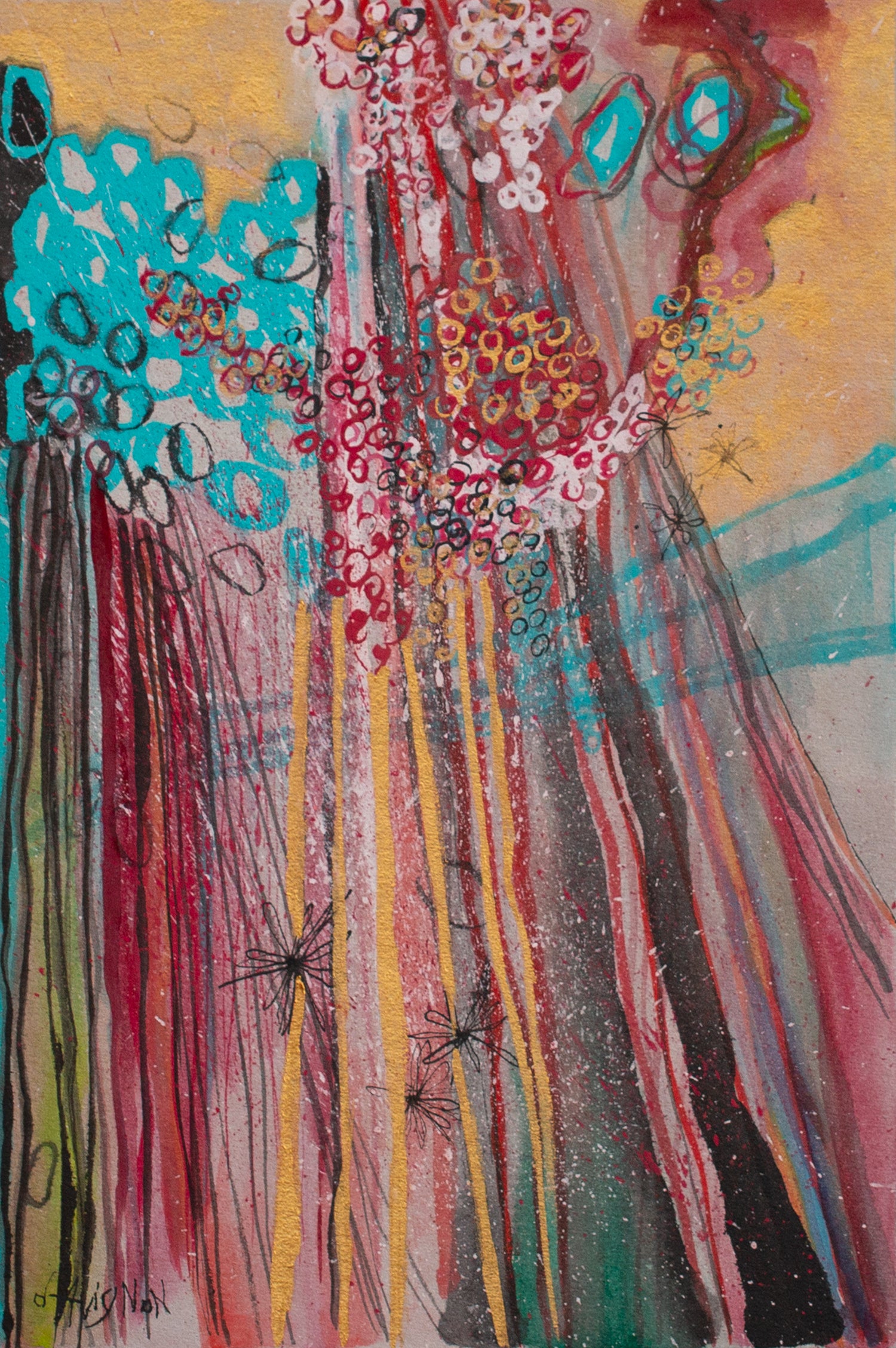 Mystic Lianas Gold abstract painting from the Amazonia series by Florence Liger d’Avignon