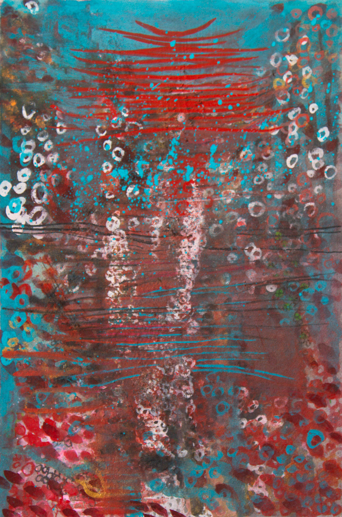 Mystic Lianas Red abstract painting from the Amazonia series by Florence Liger d’Avignon