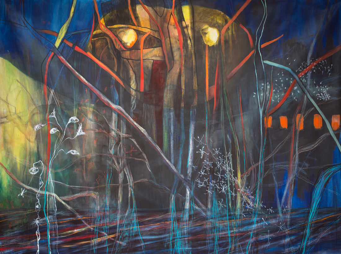 Sacred Portal Blue large abstract painting by Florence Liger d’Avignon, oil and mixed media on canvas