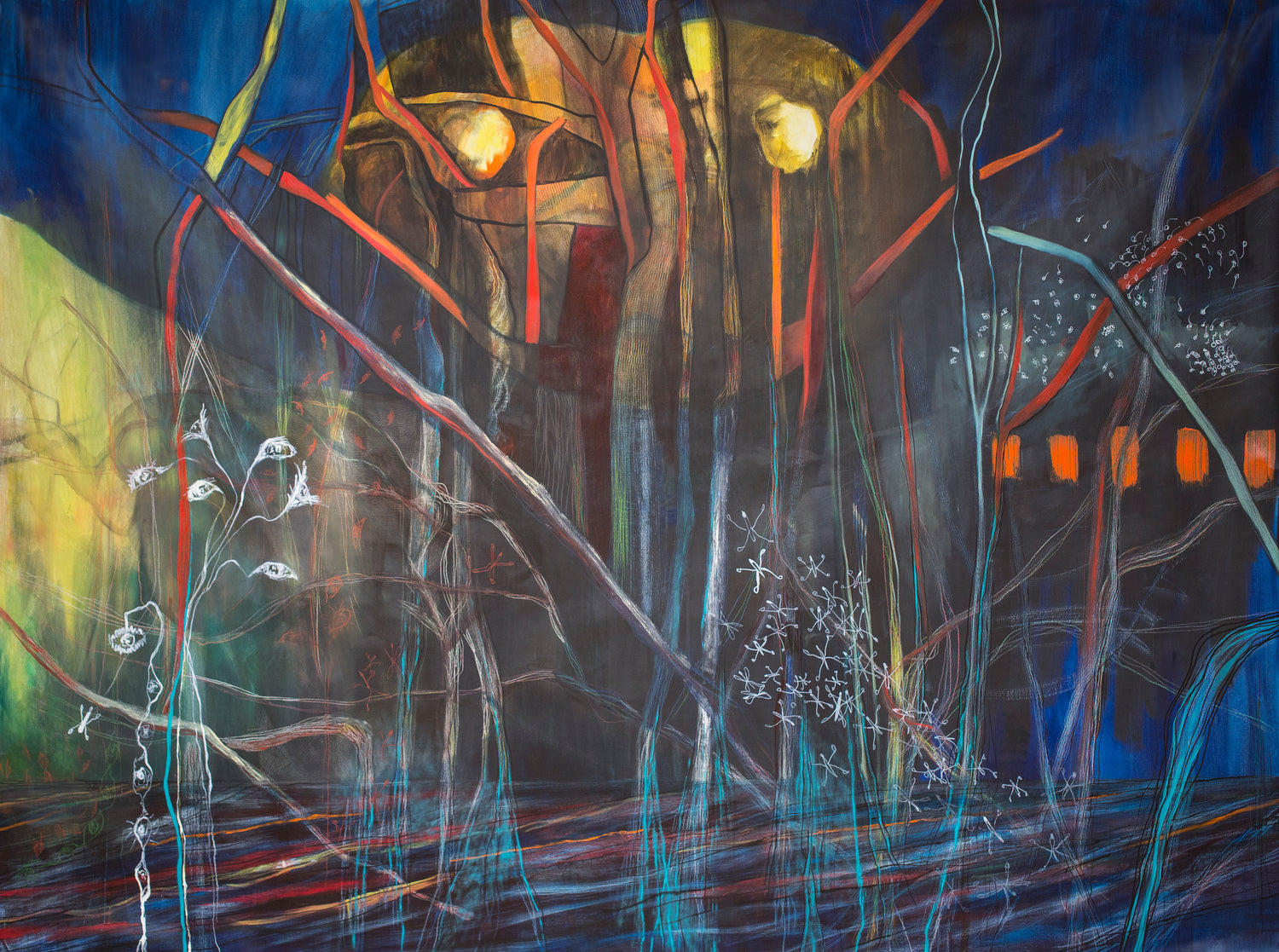 Sacred Portal Blue large abstract painting by Florence Liger d’Avignon, oil and mixed media on canvas