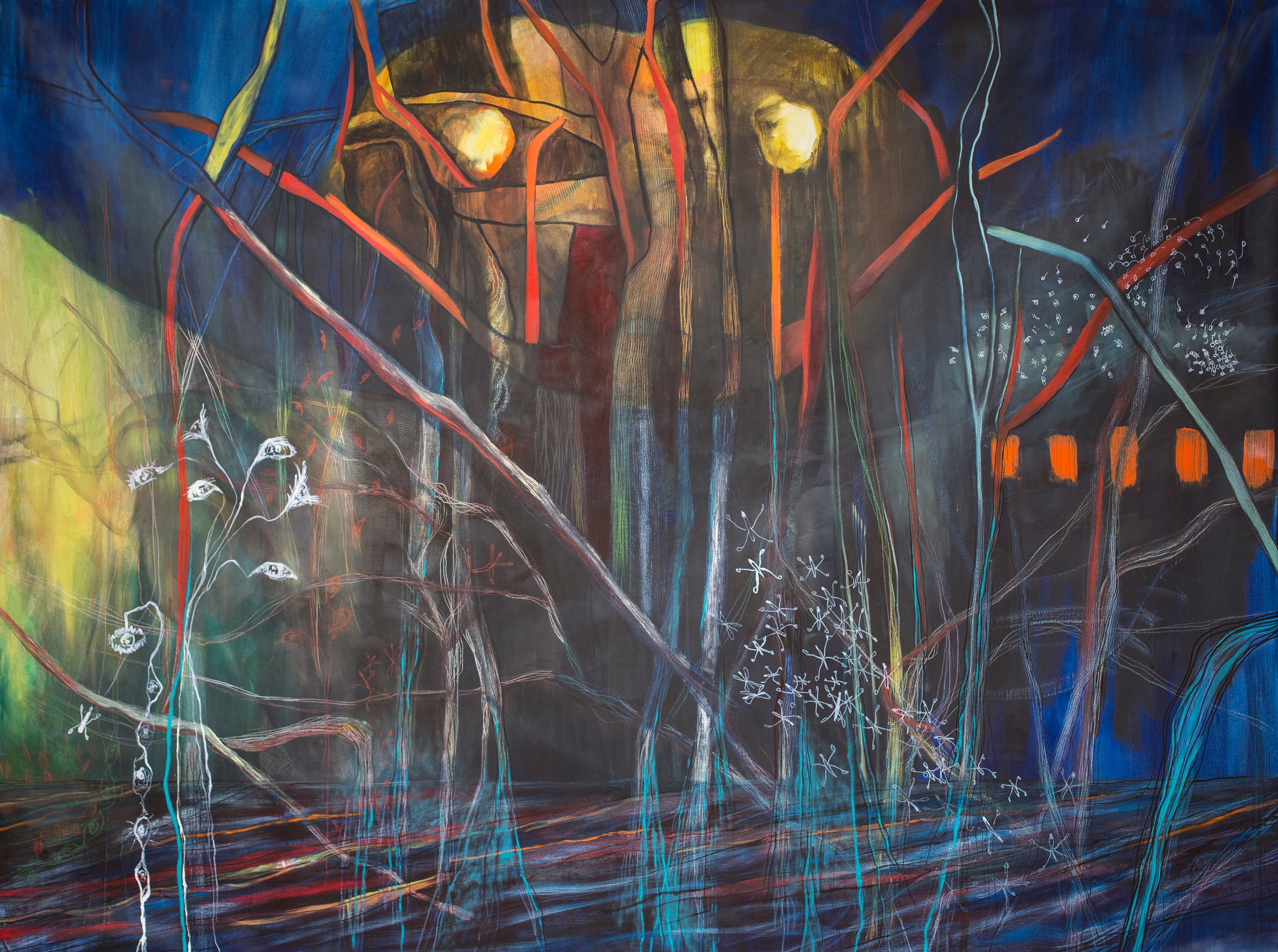 Sacred Portal Blue large abstract painting by Florence Liger d’Avignon, oil and mixed media on canvas