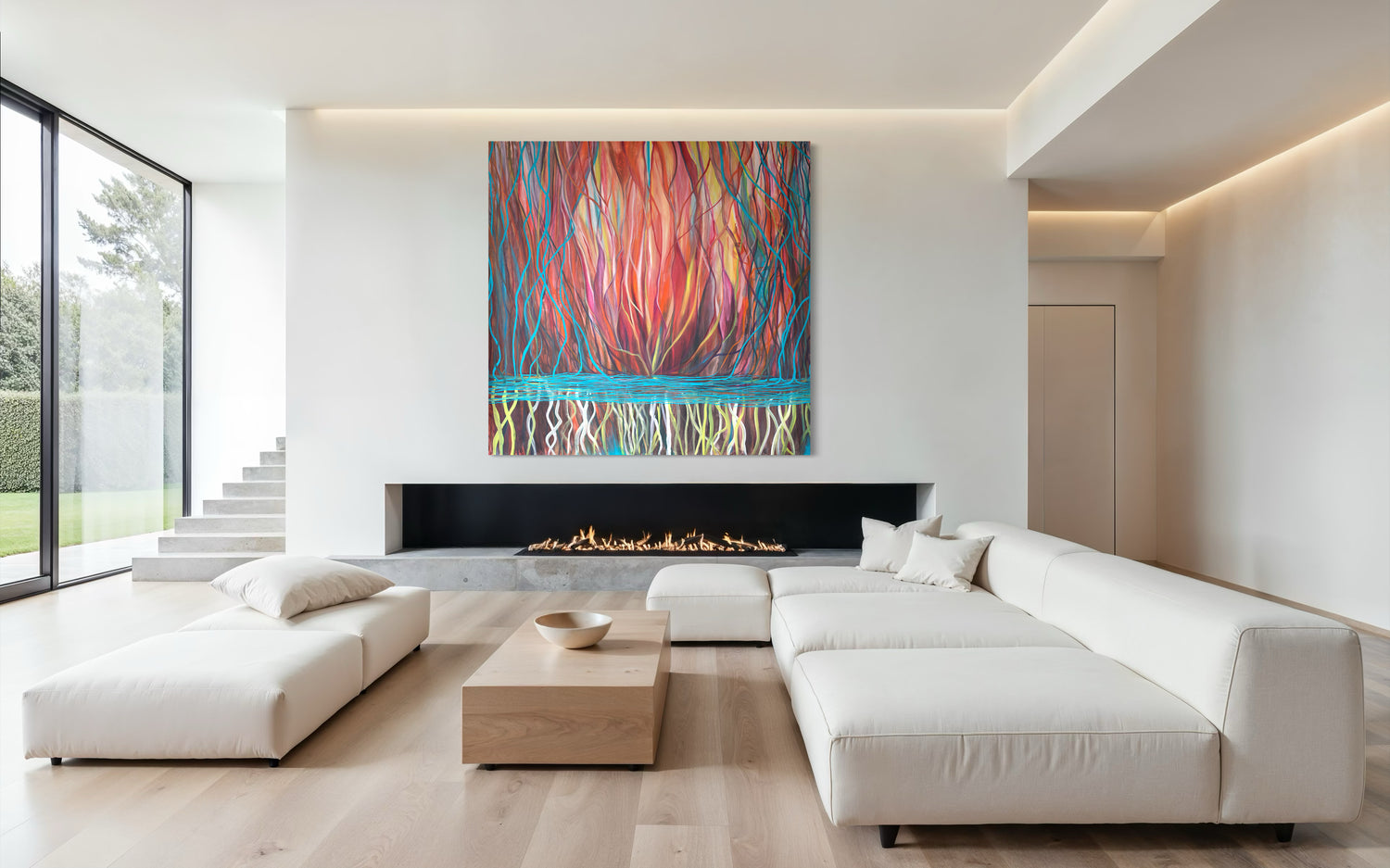Sacred Portal Red large abstract painting by Florence Liger d’Avignon in contemporary interior